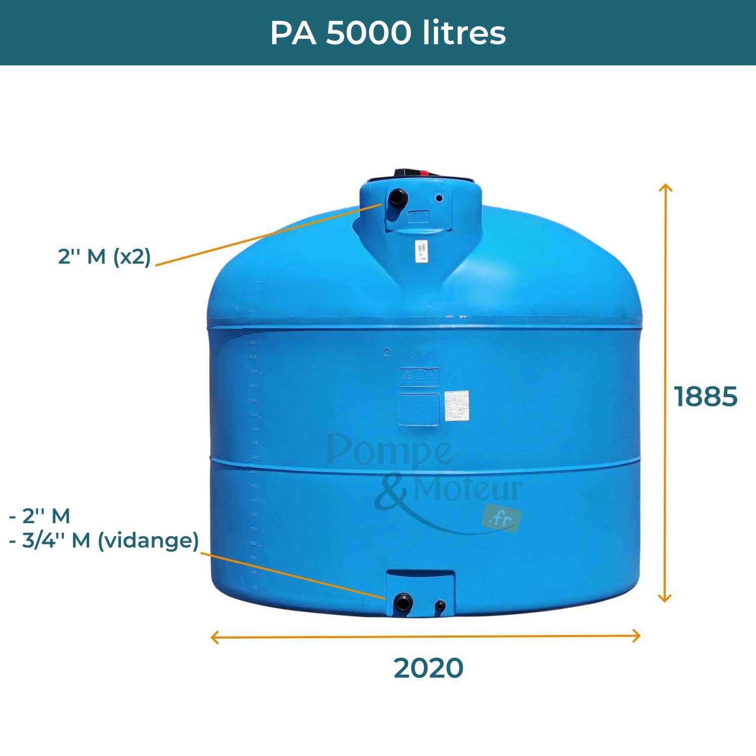 Cuve 5000L aérienne de récupération d'eau - Réservoir cylindrique bleu - ELBI PA5000