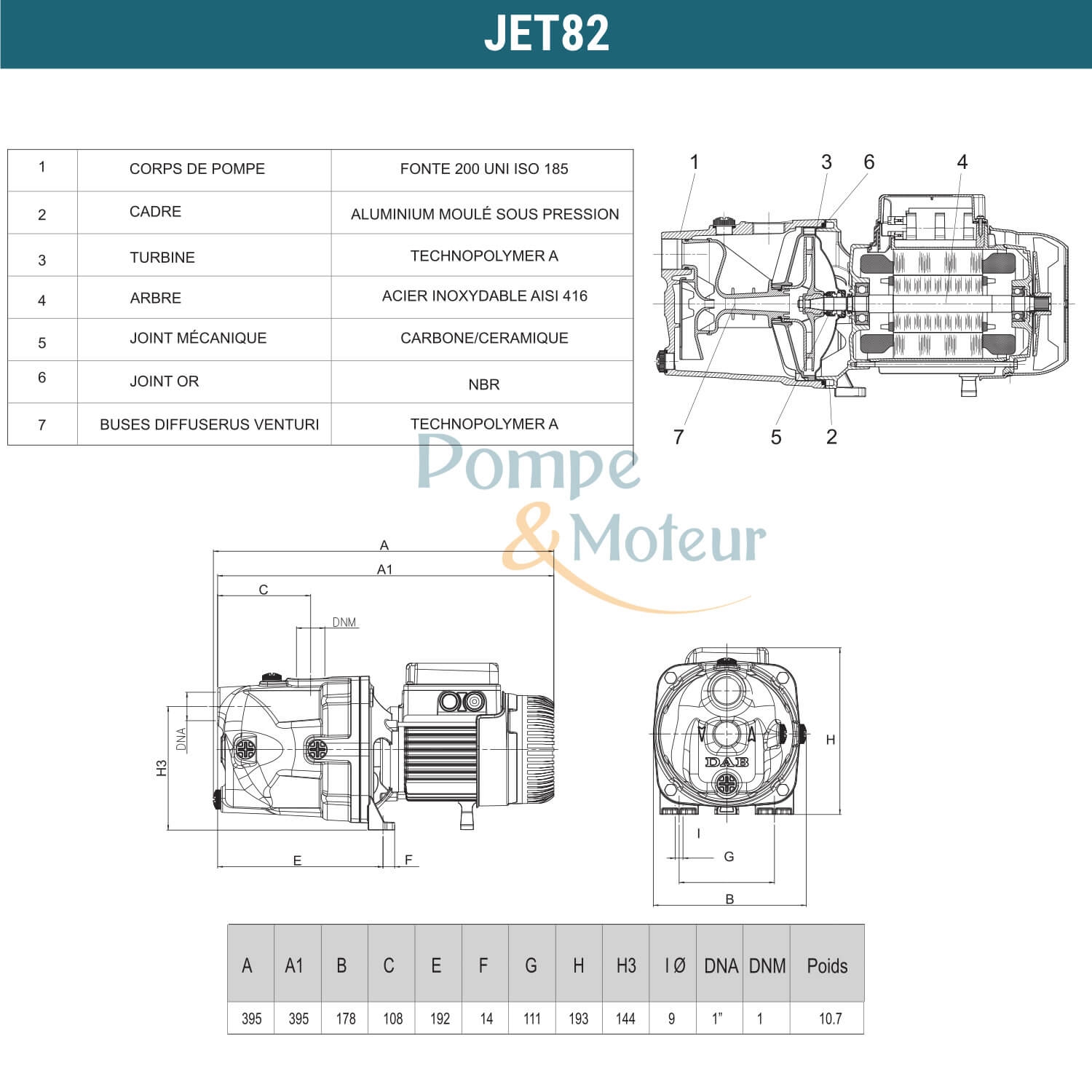 Pompe de surface DAB JET 82 auto-amorçante -4.8 m3/h 220V - Pompe de surface pour jardin