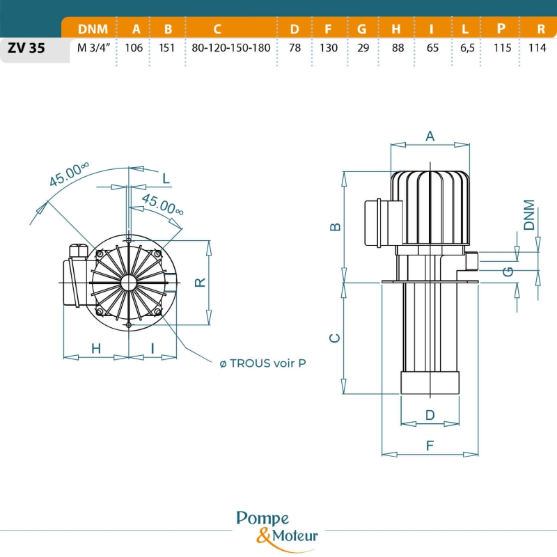 Pompes centrifuge roue ouverte H150mm basse pression 380V - 0,06kW