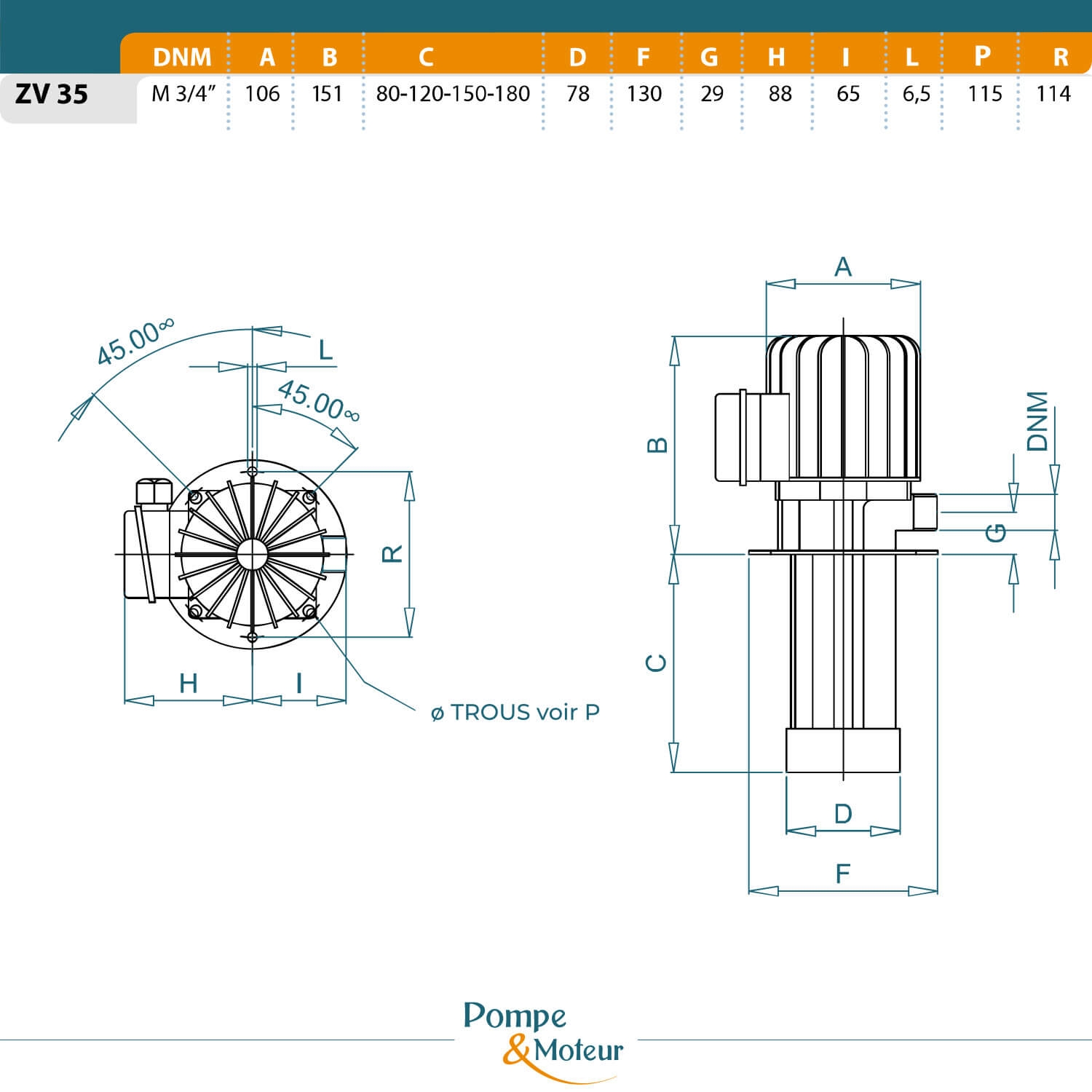 Pompes centrifuge roue ouverte H150mm basse pression 380V - 0,06kW