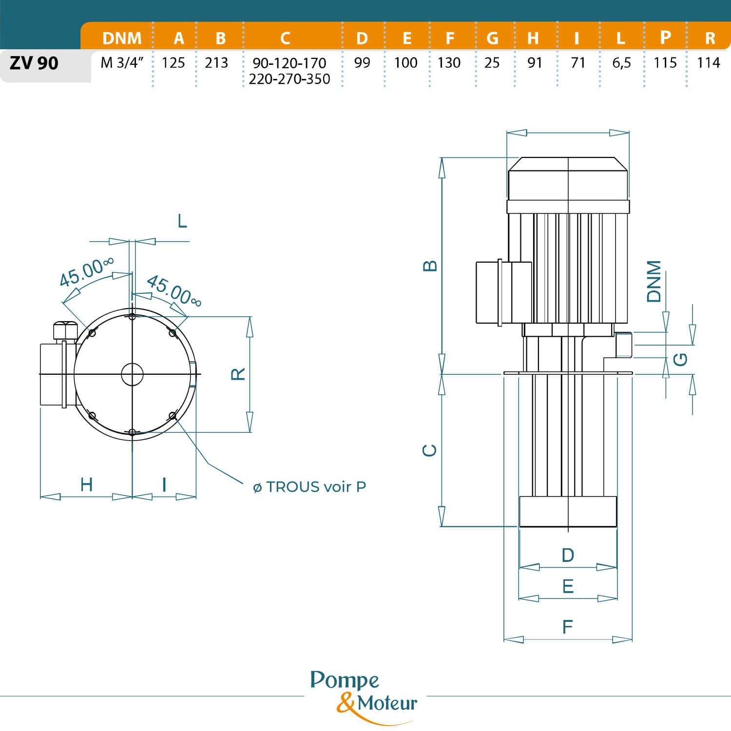 Pompes centrifuge roue ouverte H220mm basse pression 380V - 0.28kW