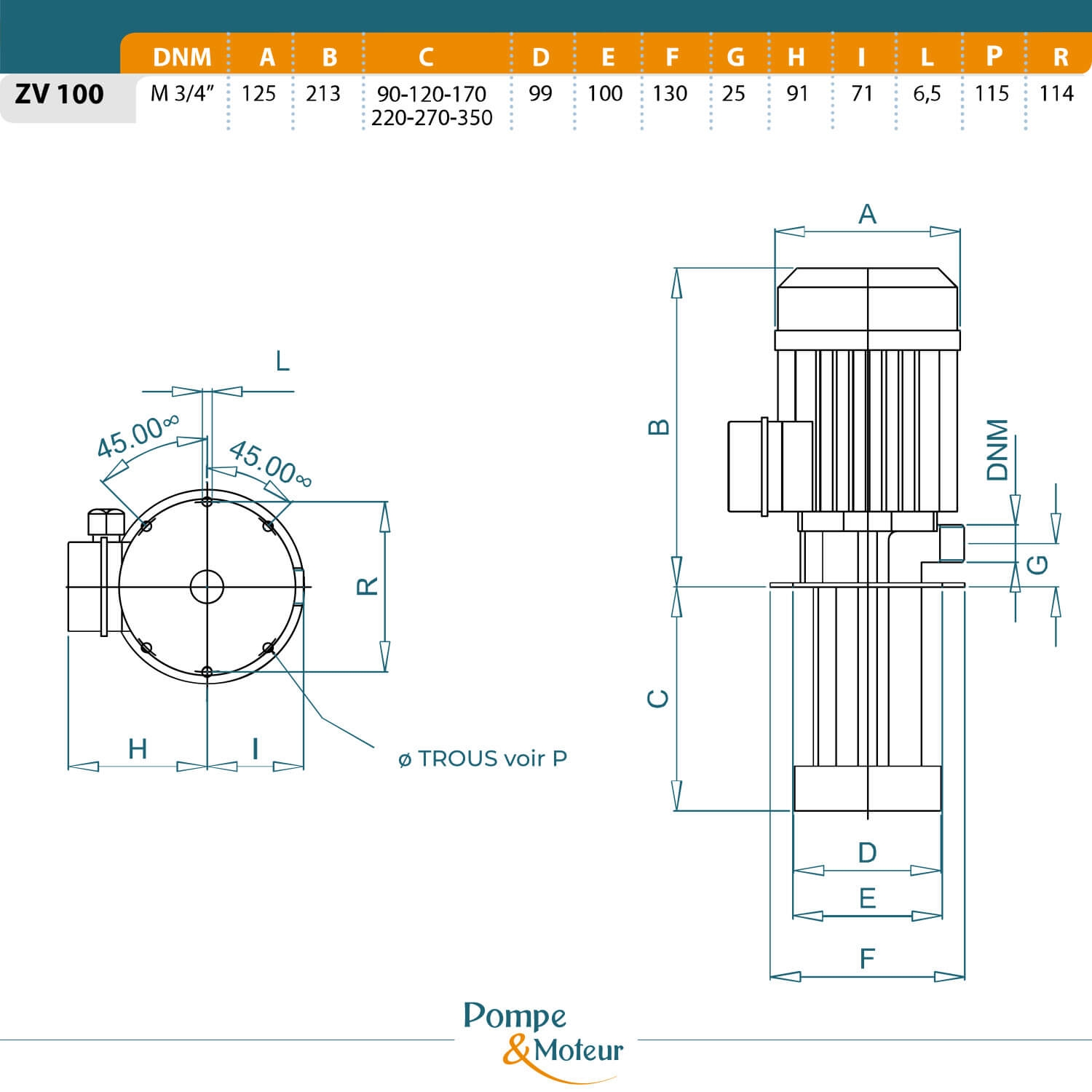 Pompes centrifuge roue ouverte H270mm basse pression 380V - 0.37kW
