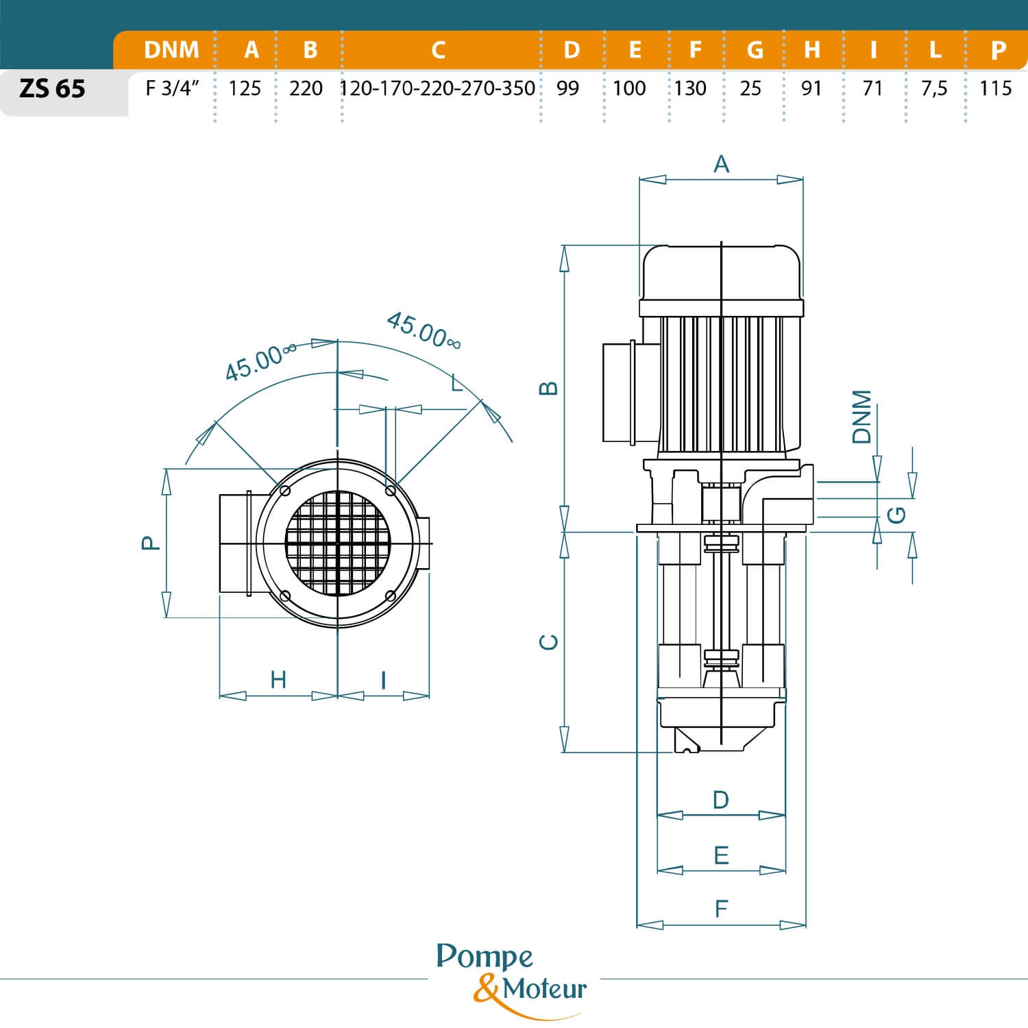 Pompes centrifuge roue ouverte H220mm basse pression 380V - 0.5kW
