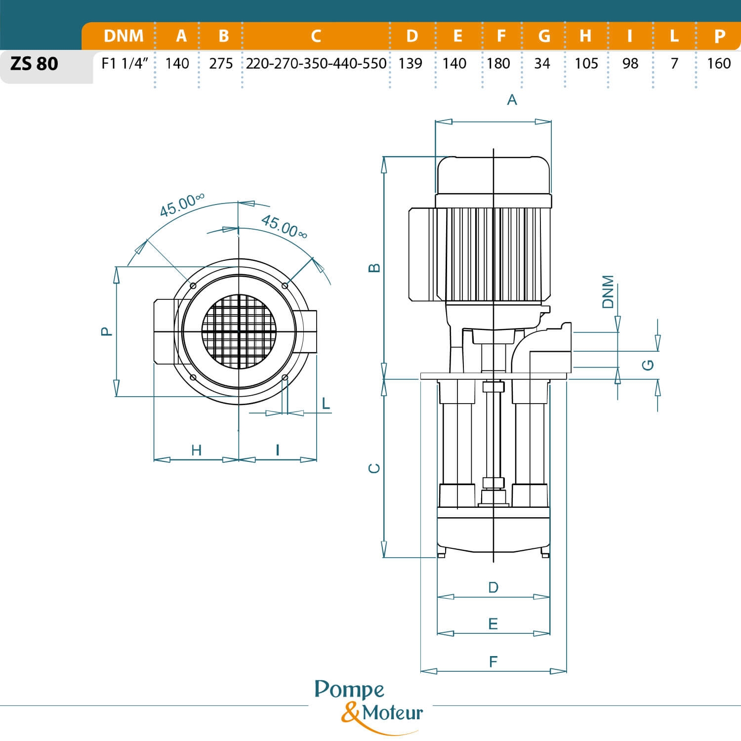 Pompes centrifuge roue ouverte H220mm basse pression 380V - 0.6kW