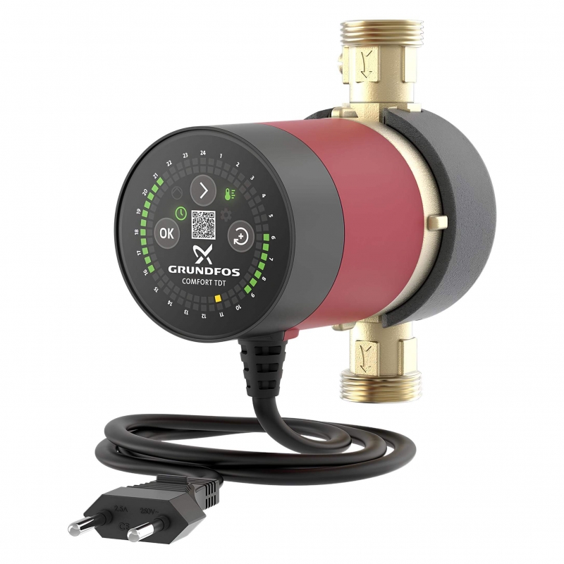 Circulateur de chauffage programmable Grundfos Comfort 15-14 BX TDT - Vanne d'isolation + clapetAR