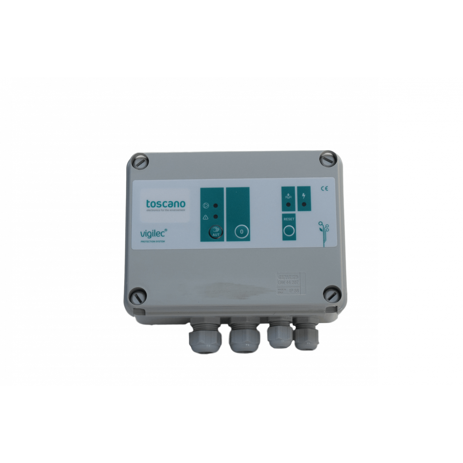 Coffret de commande 230V, protection et contrôle de niveau.